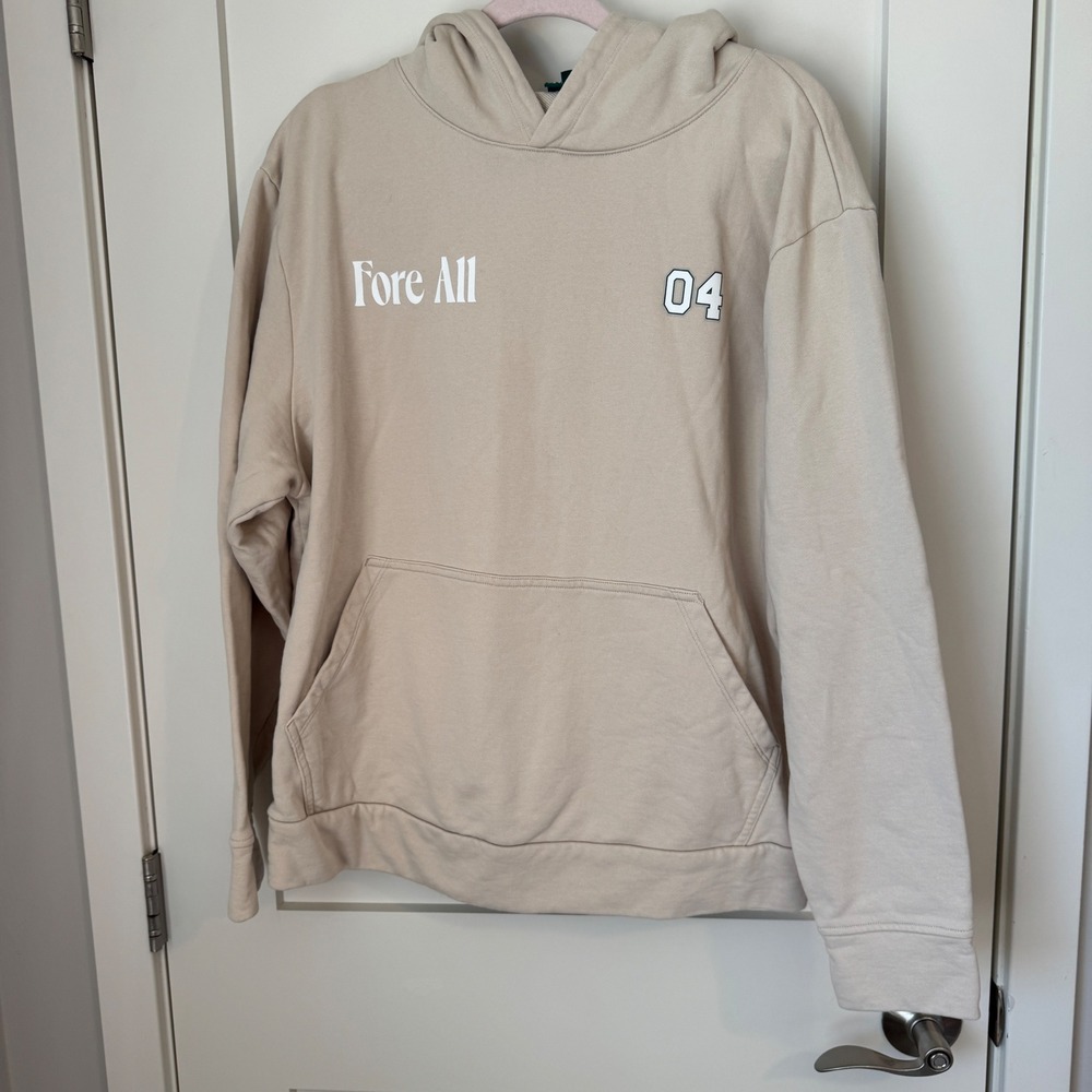 Fore All‎ Golfing Optional Hoodie Sand Beige Graphic Pullover Sweatshirt Mens M
